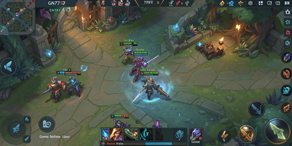 Tangkapan layar gameplay seru dalam pertempuran MOBA.