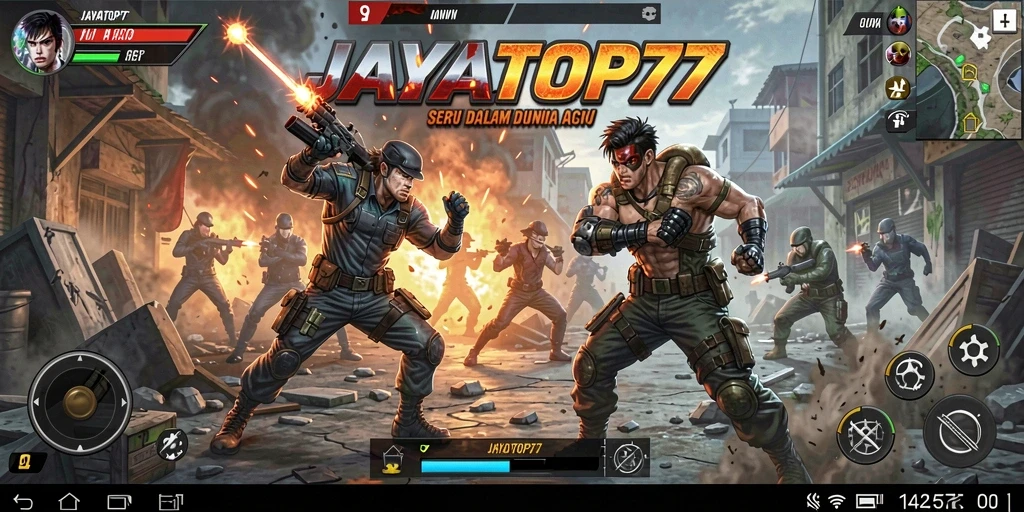 Tangkapan layar utama dari gameplay aksi JAYATOP77 dengan karakter sedang bertarung.