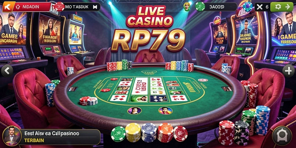 Tangkapan layar gameplay RP79 menunjukkan momen mendebarkan dalam kasino langsung.