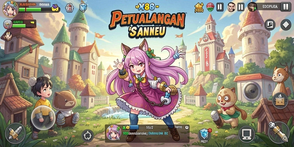 Tampilan screenshot X88 yang menunjukkan aksi seru karakter anime.